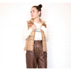 LAUREN RALPH LAUREN Plaid Suede Shoulder Patch Vest Sz M